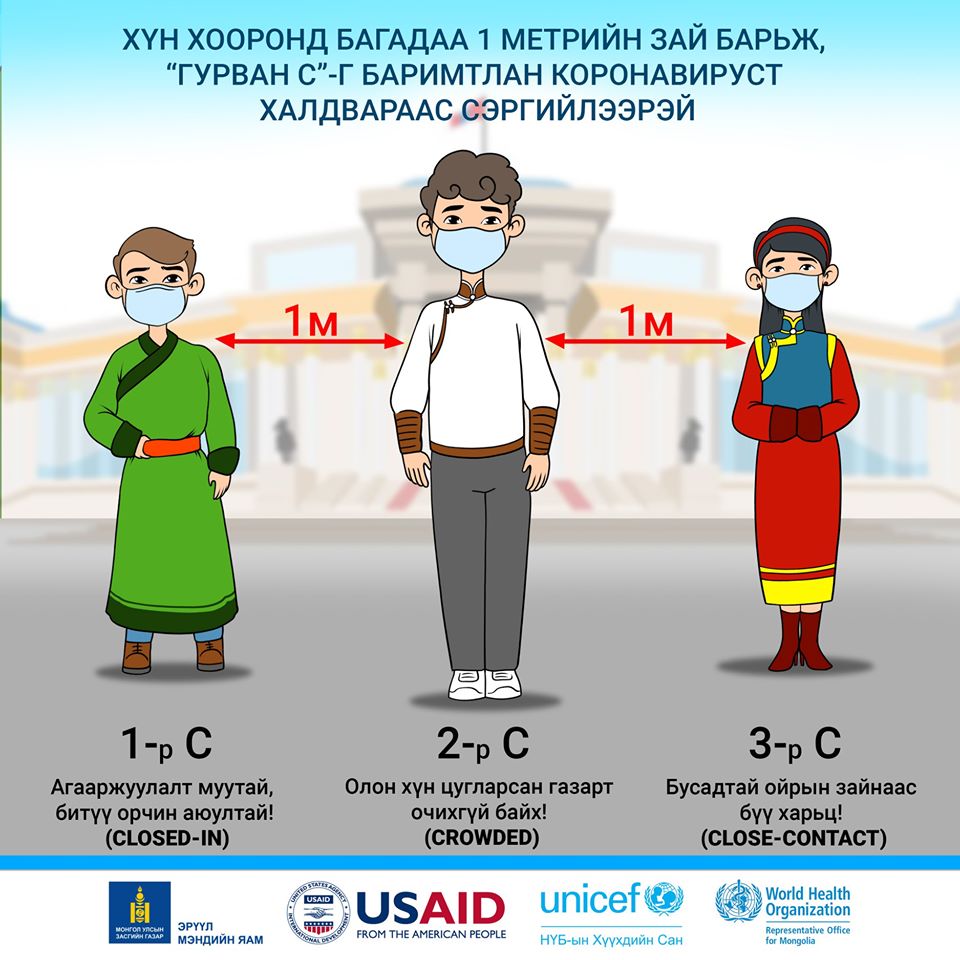 Хүн хооронд багадаа нэг метрийн зай барихыг зөвлөе