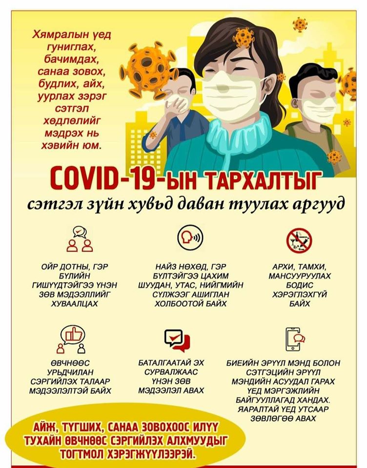 КОРОНАВИРУСТ ХАЛДВАР (COVID-19)!!! СЭТГЭЛЗҮЙН ЭРҮҮЛ МЭНДИЙН ТАЛААРХ ЗӨВЛӨГӨӨ