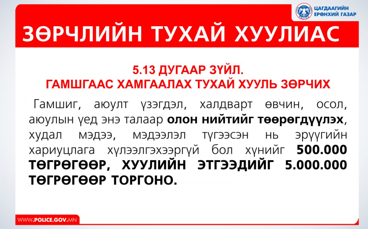 Худал мэдээлэл тараавал иргэнийг 500 мянган төгрөгөөр торгоно