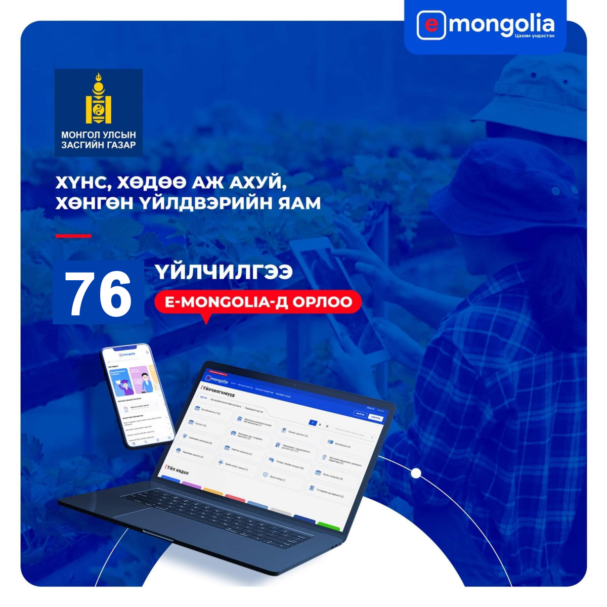 “E-Mongolia”-аас ХХААХҮ-ийн салбарын 76 төрлийн үйлчилгээг авах боломжтой